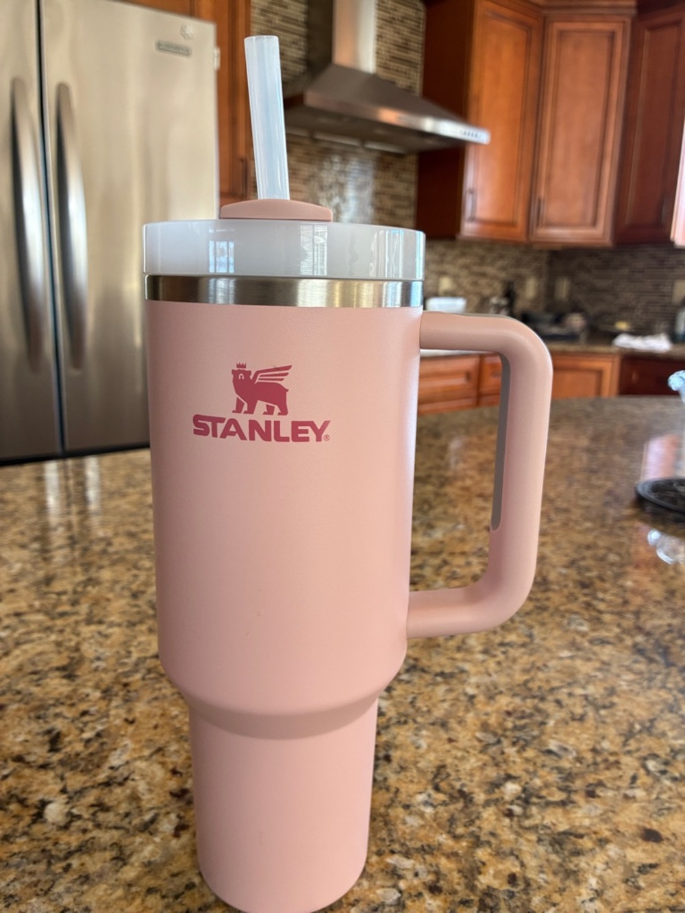 Stanley Pink Insulated Travel Tumbler with Handle and Straw Quencher H2.0 40 oz